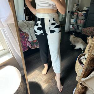 Runway Women’s Small Black White Cow Print Sweater Wide Leg Pants